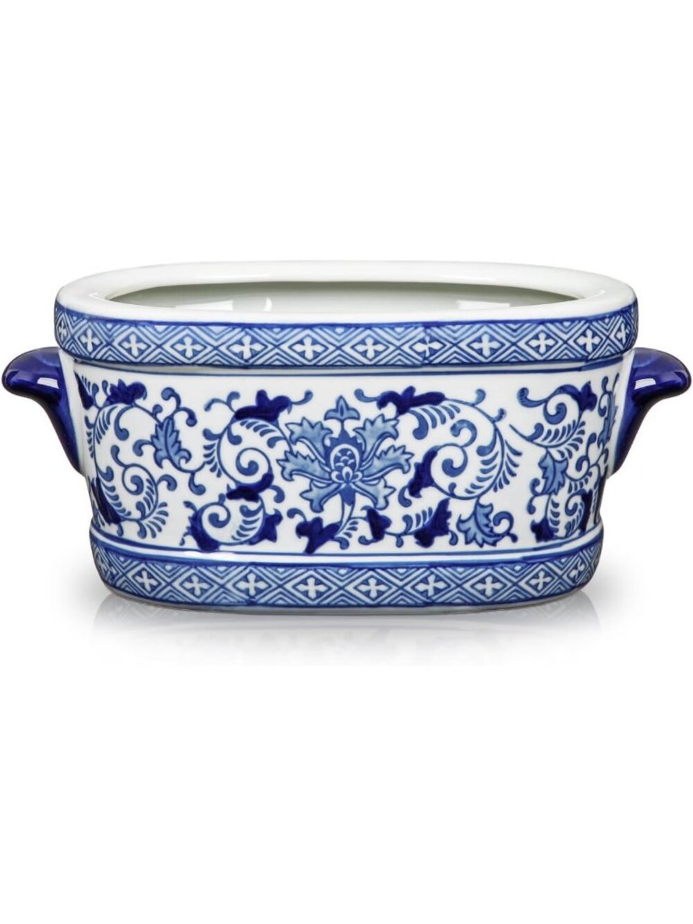 Vintage Floral Ceramic Planter Pot – Oval Cachepot for Indoor Plants